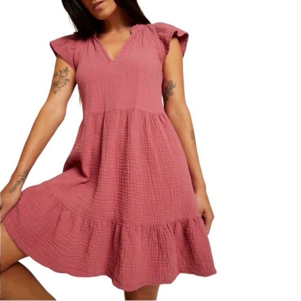 Nation LTD Padma Mini Dress Women's Medium Double Gauze Tiered Babydoll Mauve